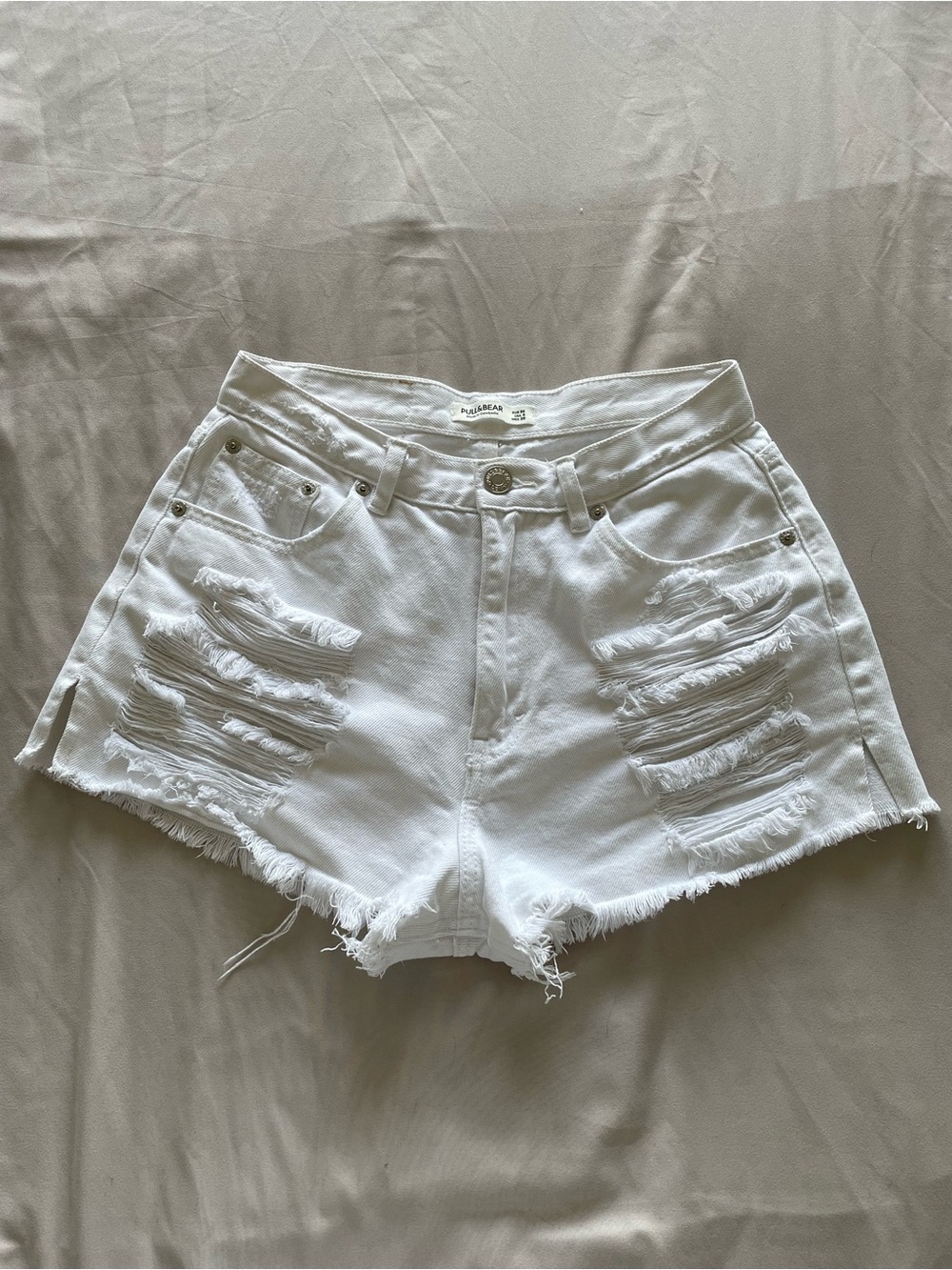 Pull&Bear White Distressed Denim Cutoff Shorts